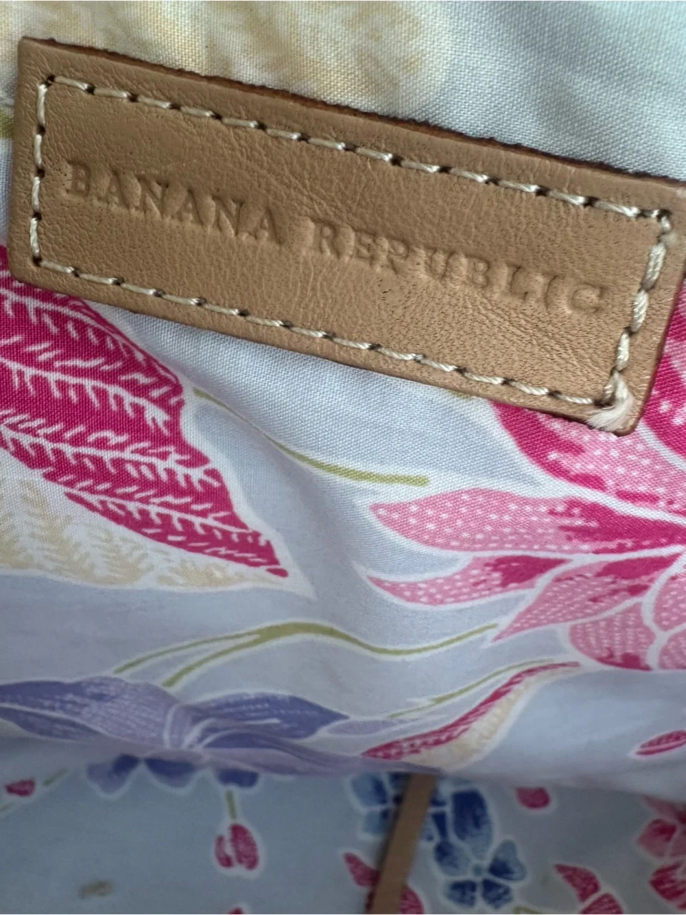 Banana Republic Woven Straw Tote Bag with Blue Floral Lining